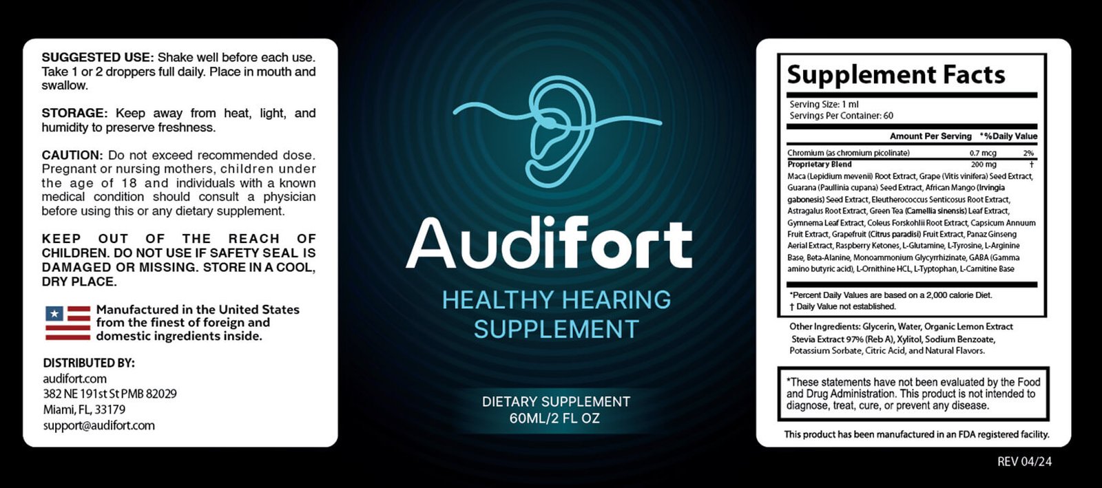 Audifort Supplement Facts Label